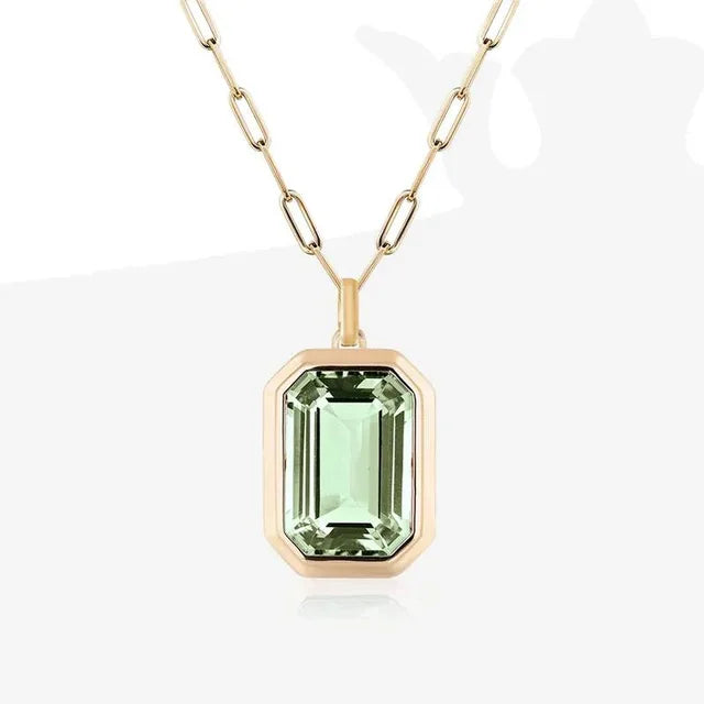 Vintage Crystal Pendant Necklace – Gold-Plated Cuba Chain | same ANTHEM. - Green