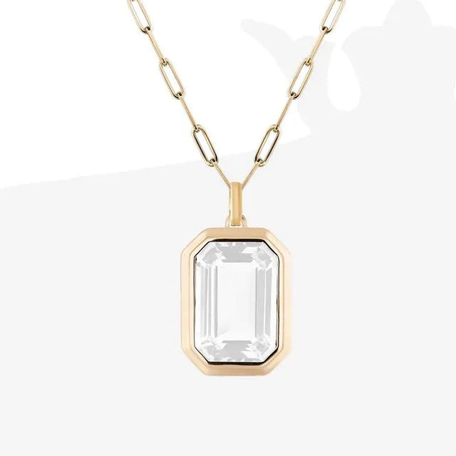 Vintage Crystal Pendant Necklace – Gold-Plated Cuba Chain | same ANTHEM. - Clear