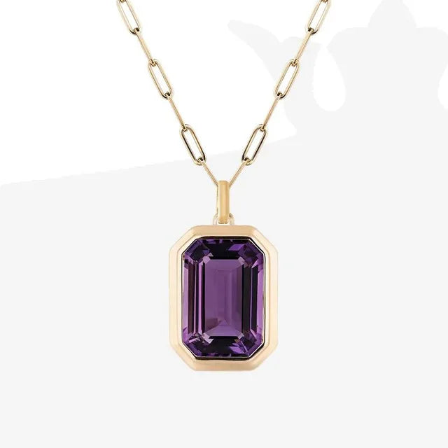 Vintage Crystal Pendant Necklace – Gold-Plated Cuba Chain | same ANTHEM. - Purple