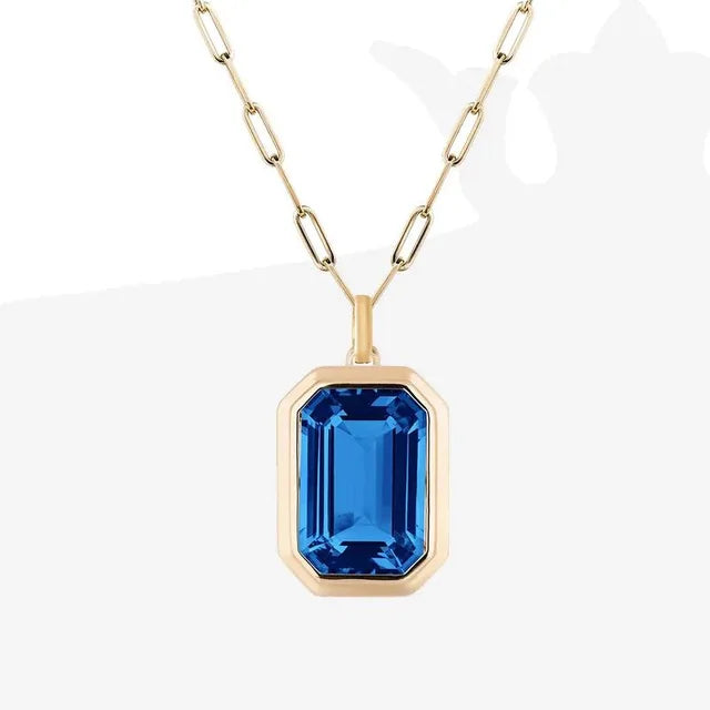 Vintage Crystal Pendant Necklace – Gold-Plated Cuba Chain | same ANTHEM. - Blue