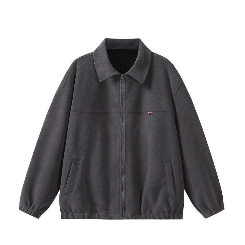 Vintage Fleece Turn-down Collar Jacket – Casual Outerwear | same ANTHEM - Dark Grey / M