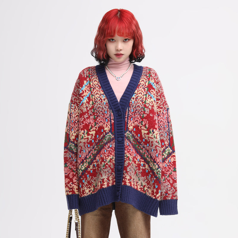 Christmas Vintage Green Orchid Knit Sweater - Red / L - Bag