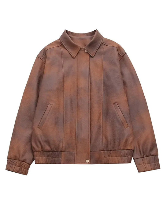 Vintage Imitation Leather Coat | Turn-down Collar Women’s Coat | soulmate wear | same ANTHEM