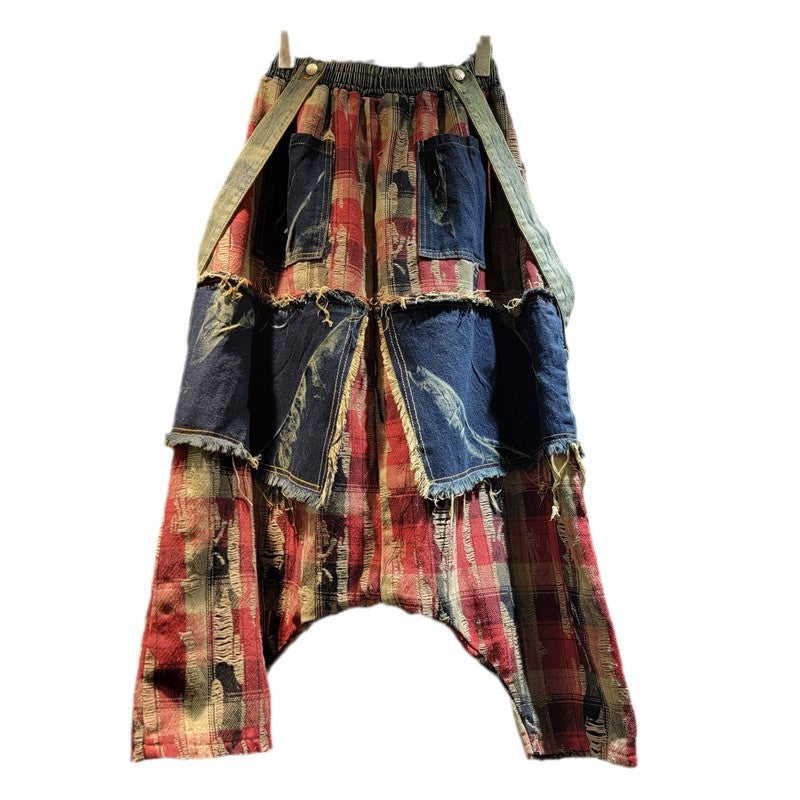 Vintage Patchwork Plaid Denim Pants – Soulmate Streetwear | same ANTHEM.