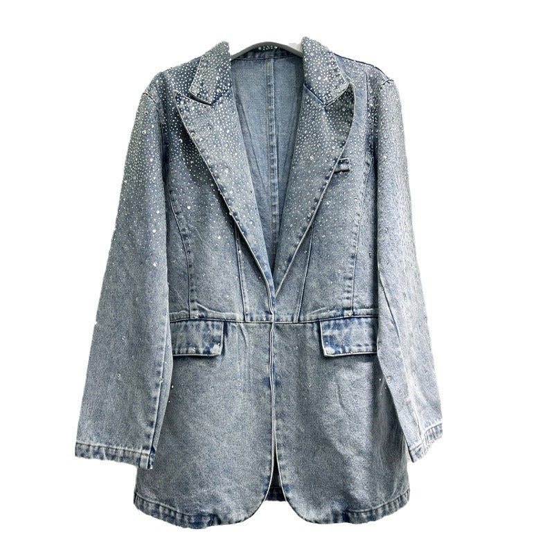 Vintage Rhinestone Denim Blazer – same ANTHEM. Romantic Streetwear for Soulmates - Blue / One Size