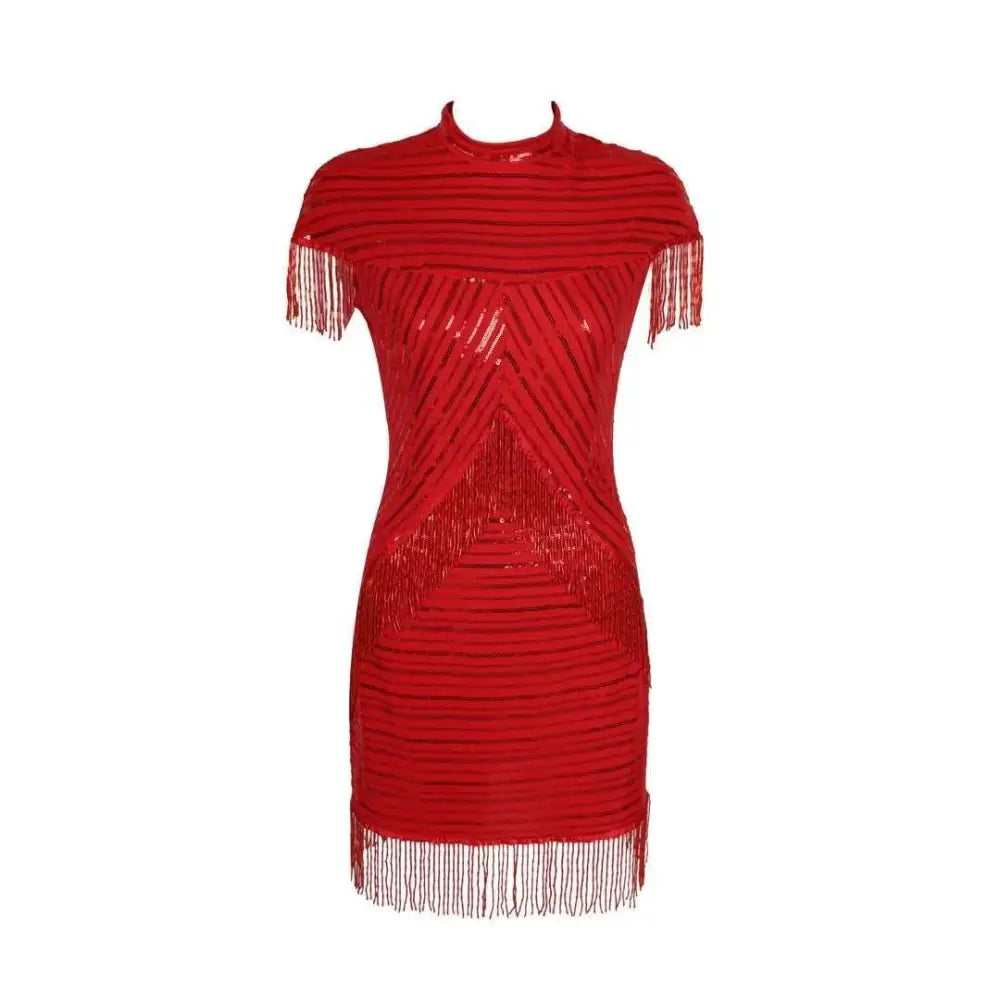 Vintage Sequin Fringe Dress | same ANTHEM. - Red / S
