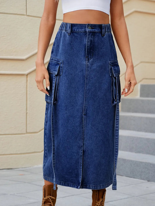 Water Washed Denim Skirt – dreamy nostalgic streetwear | same ANTHEM. - Dark Blue / S