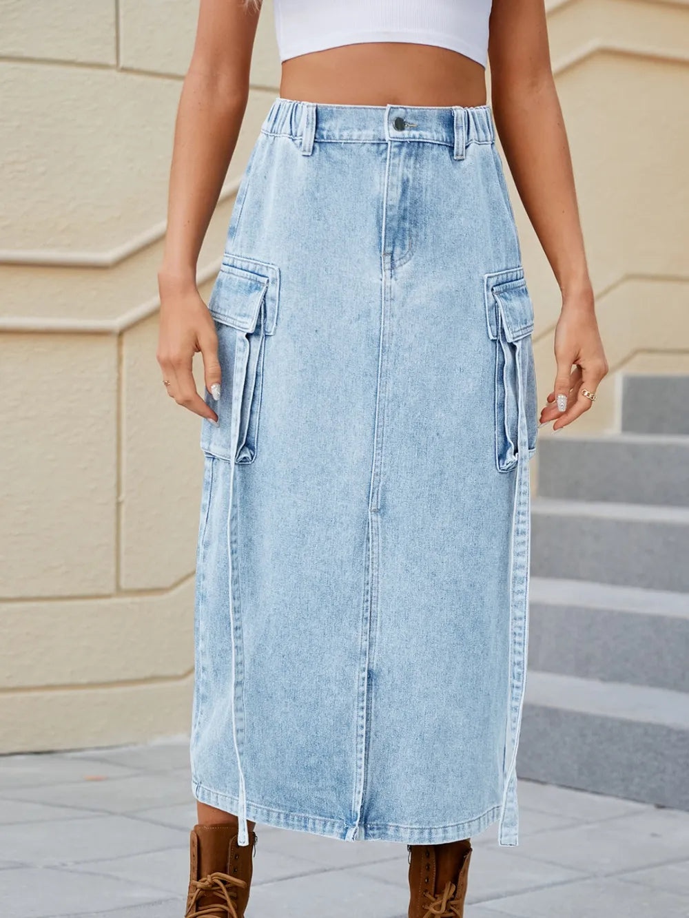 Water Washed Denim Skirt – dreamy nostalgic streetwear | same ANTHEM. - Light Blue / XL