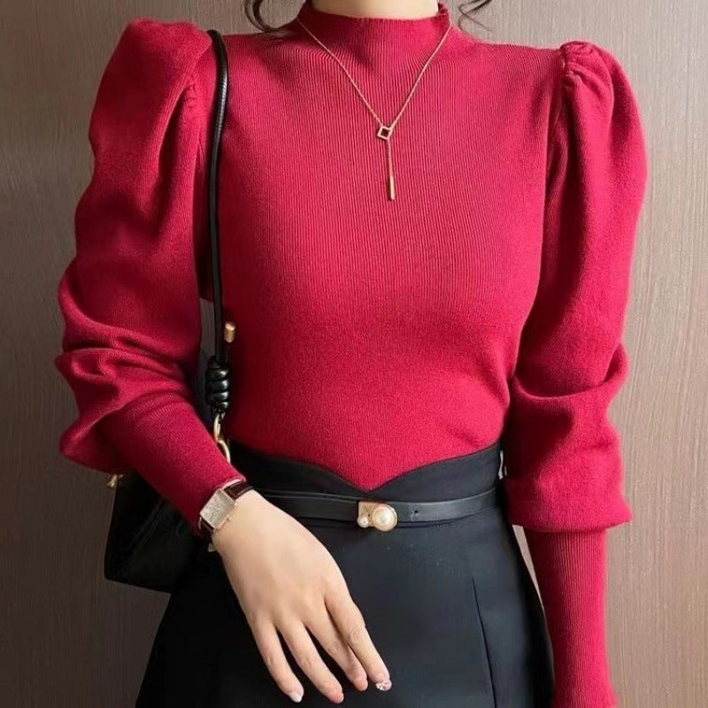 Wear Your Story | Chic Puff Sleeve Wool Pullover for Lovers & Friends | same ANTHEM - Wine Red / Free Size