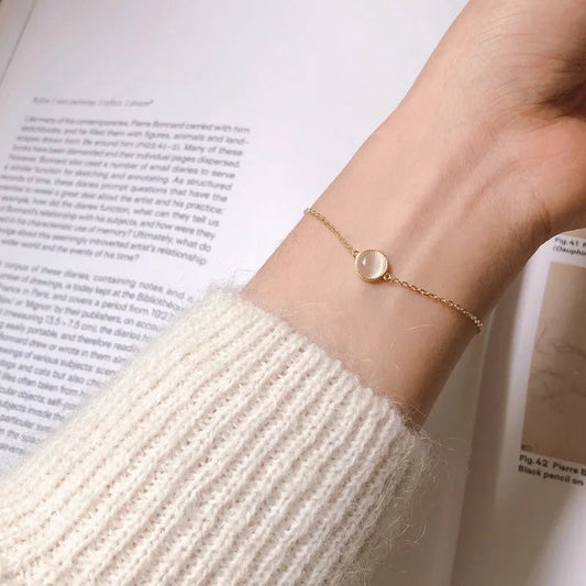 White Chalcedony 925 Silver Bracelet – Korean Style Soulmate Jewelry | same ANTHEM. - 15x3cm / gold