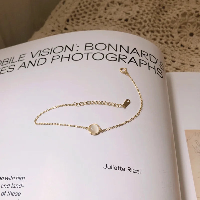 White Chalcedony 925 Silver Bracelet – Korean Style Soulmate Jewelry | same ANTHEM. - 15x3cm / gold