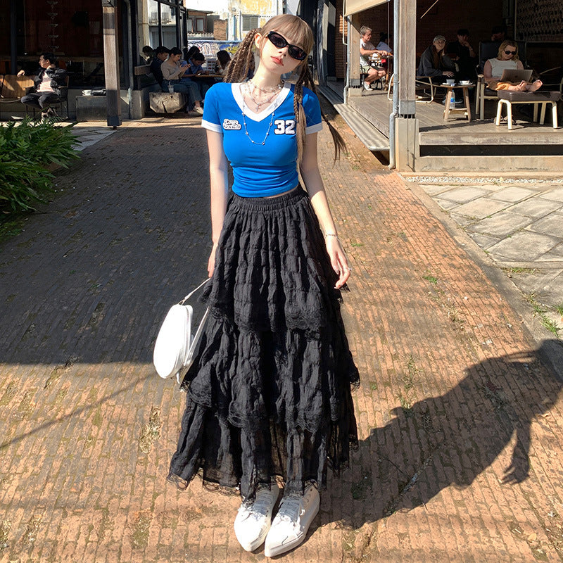 White Lace Tiered Skirt | same ANTHEM. - Black / XS