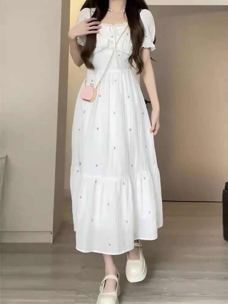 White Moonlight Dress – same ANTHEM Romantic French Nostalgic Fashion - Apricot Long Style / L