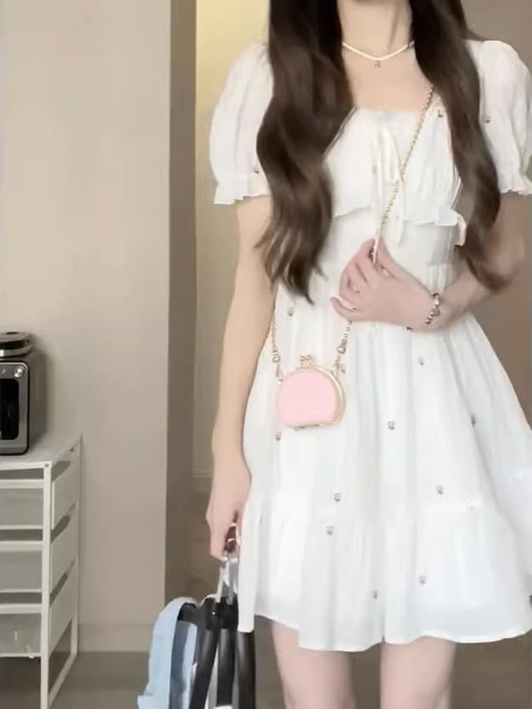 White Moonlight Dress – same ANTHEM Romantic French Nostalgic Fashion - Short Style In Apricot / L