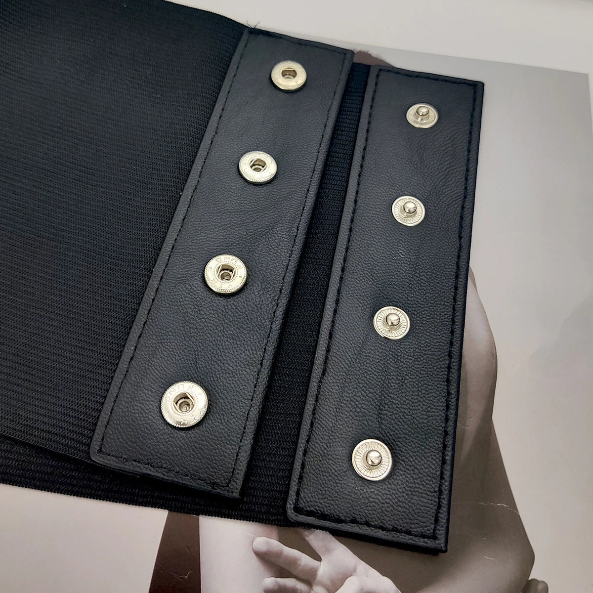 Wide Black Leather Corset Belt | Designer Stretch Cummerbund | same ANTHEM. - black corset / 74cm
