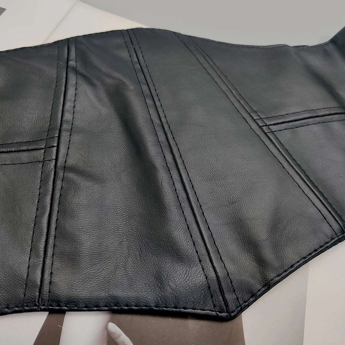 Wide Black Leather Corset Belt | Designer Stretch Cummerbund | same ANTHEM. - black corset / 74cm