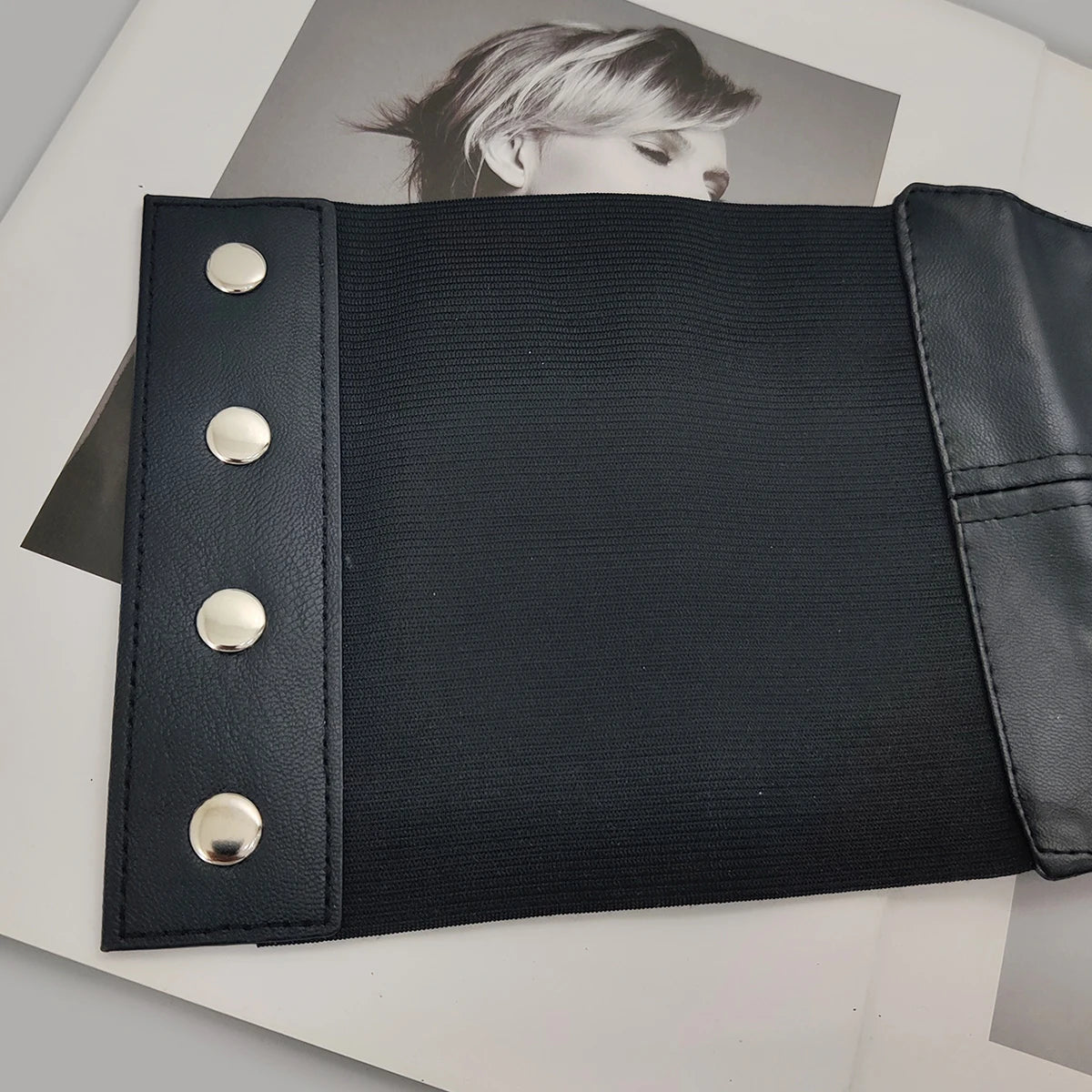 Wide Black Leather Corset Belt | Designer Stretch Cummerbund | same ANTHEM. - black corset / 74cm