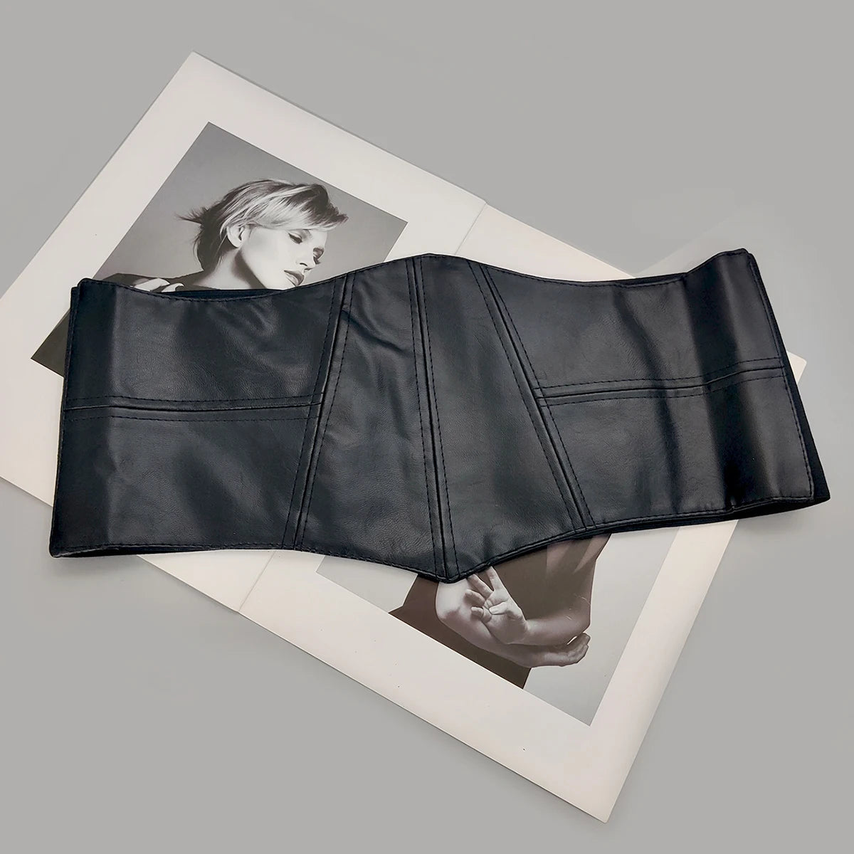 Wide Black Leather Corset Belt | Designer Stretch Cummerbund | same ANTHEM. - black corset / 74cm