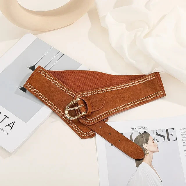 Wide Corset Luxury Rivet Pin BuckleBelt | same ANTHEM. - Brown