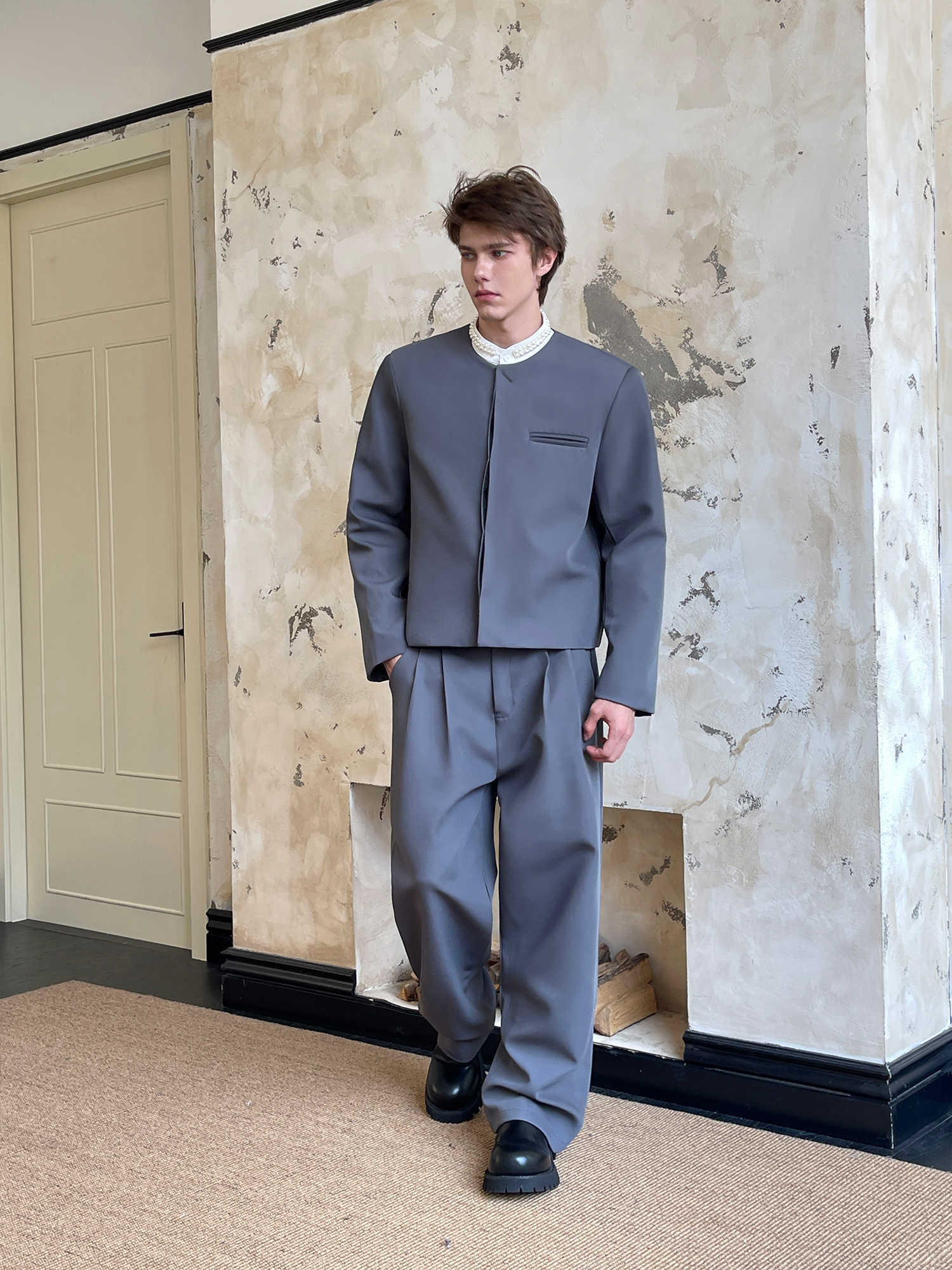 Wide-Shoulder Suit Set for Men – Korean-Inspired Elegance | same ANTHEM - Gray / L