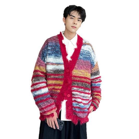 Winter Stripe Cardigan – Loose Knit Streetwear for Men | same ANTHEM