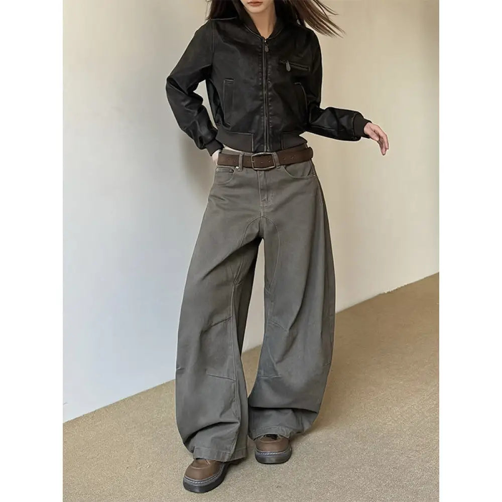 Women’s American Vintage Crumpled All-matching Loose Pants - Brown / L