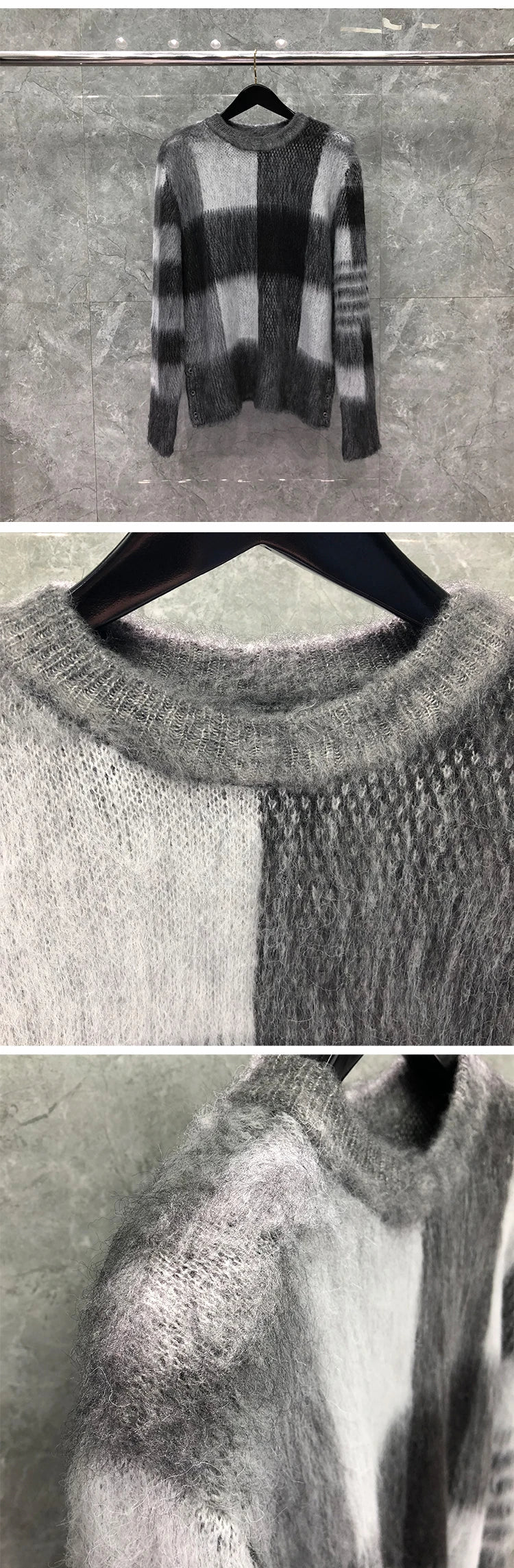 Collage of a sweater with different patterns and textures.