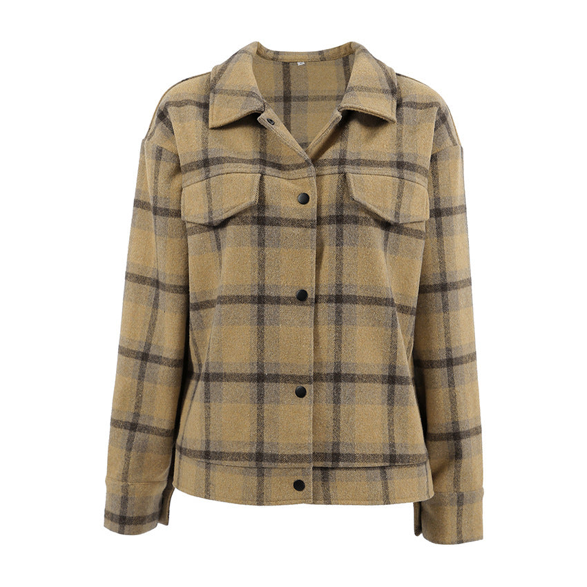 Women’s Plaid Pattern Wool Coat – Japanese Style Chic | same ANTHEM