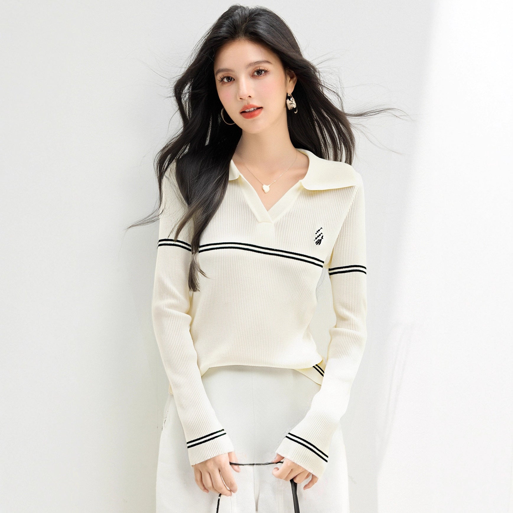 Women’s Polo Neck Striped Knit Sweater | same ANTHEM.
