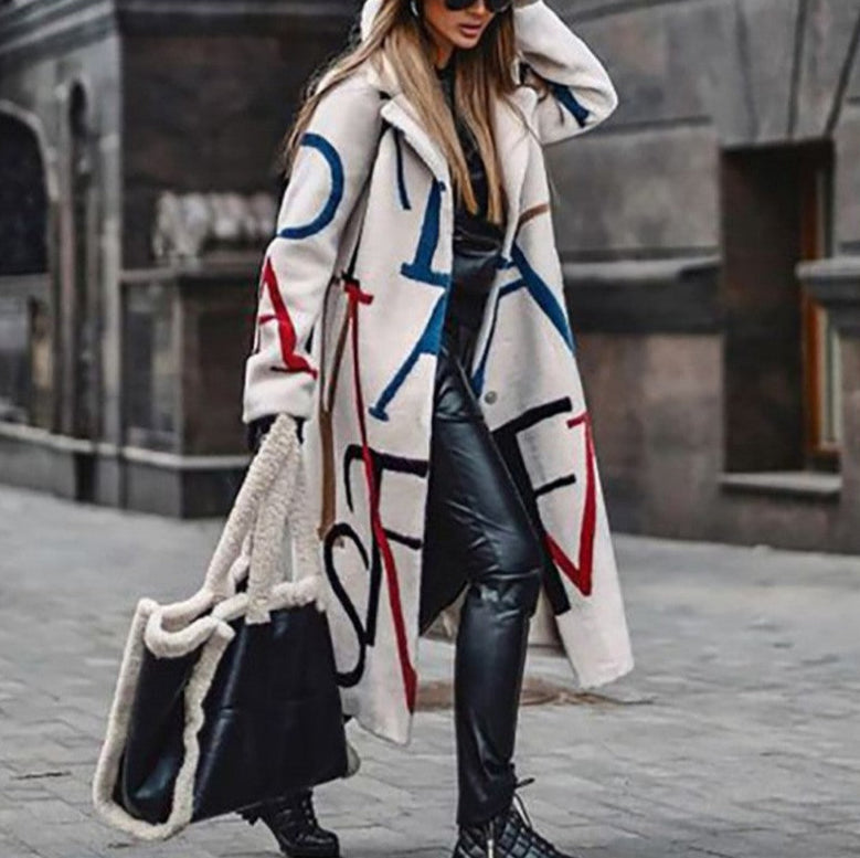 Women’s Printed Dragon And Phoenix Woolen Coat - Bag
