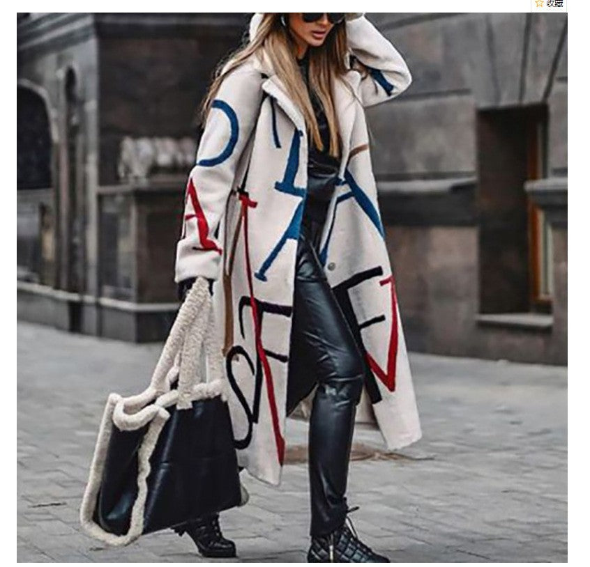 Women’s Printed Dragon And Phoenix Woolen Coat - ABCD / 4XL - Bag