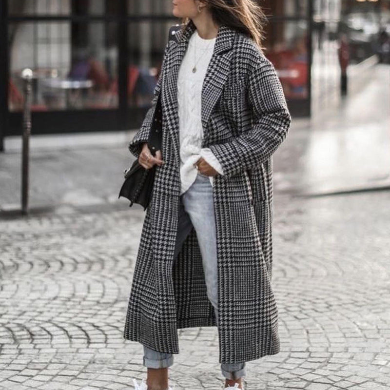 Women’s Printed Dragon And Phoenix Woolen Coat - Black Plaid / 4XL - Bag