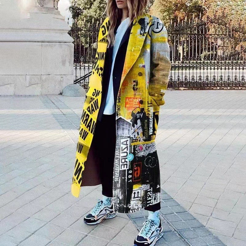 Women’s Printed Dragon And Phoenix Woolen Coat - Figure 50 / 4XL - Bag