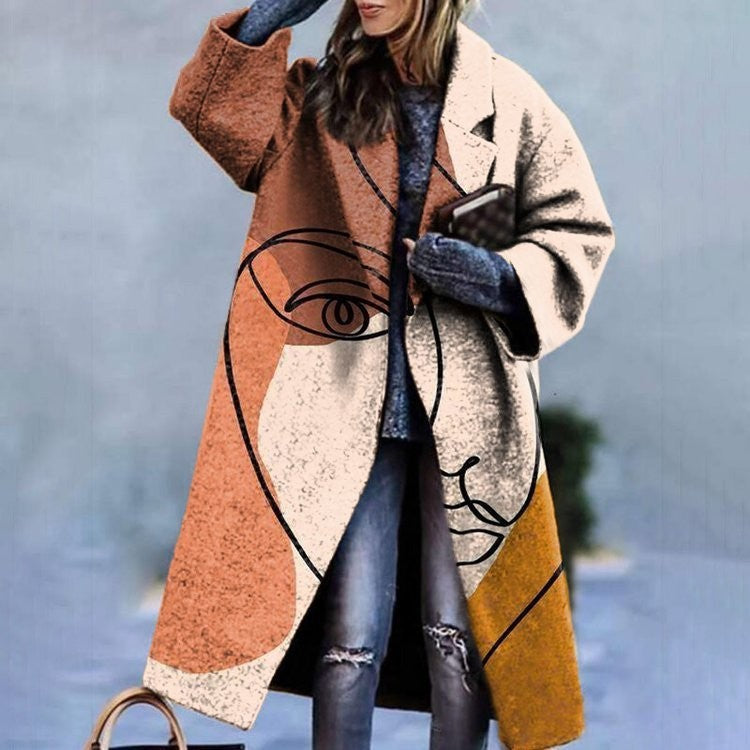 Women’s Printed Dragon And Phoenix Woolen Coat - Figure 58 / 4XL - Bag