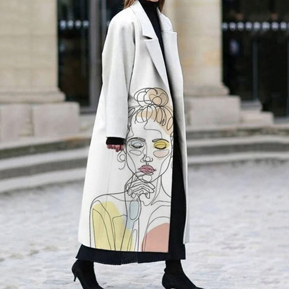 Women’s Printed Dragon And Phoenix Woolen Coat - White face / 4XL - Bag