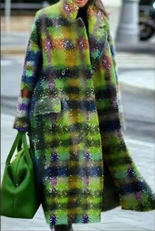 Women’s Printed Dragon And Phoenix Woolen Coat - Yellow Green / 4XL - Bag