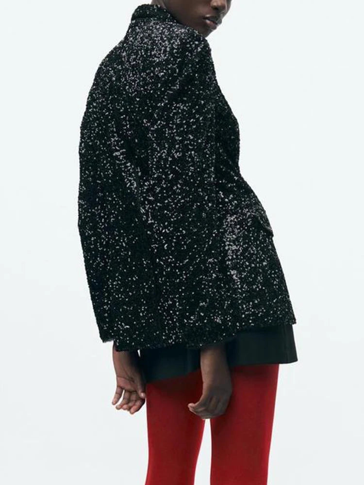 Women’s Sequins Blazer Jacket | Slim V-Collar Black Office Jacket | same ANTHEM.
