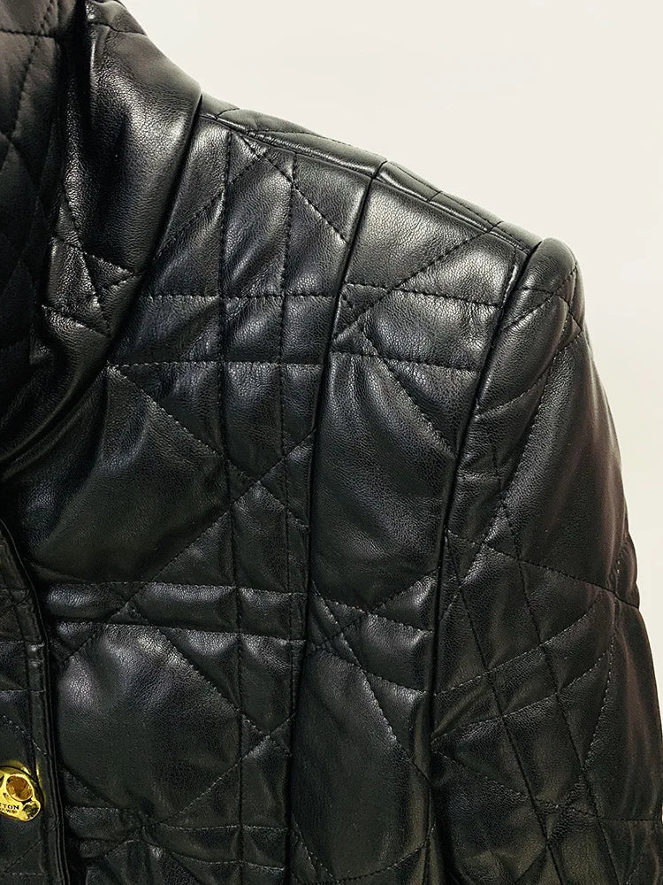Women’s Slim Grid PU Leather Jacket | High Waist Office Coat | same ANTHEM.