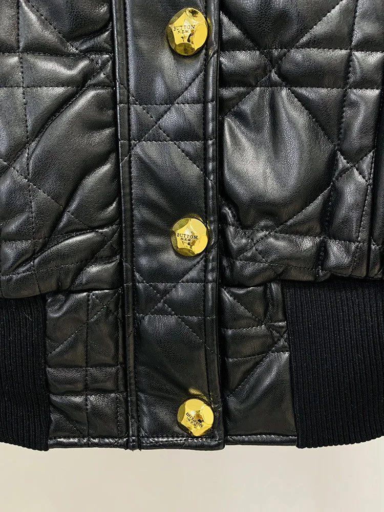 Women’s Slim Grid PU Leather Jacket | High Waist Office Coat | same ANTHEM.
