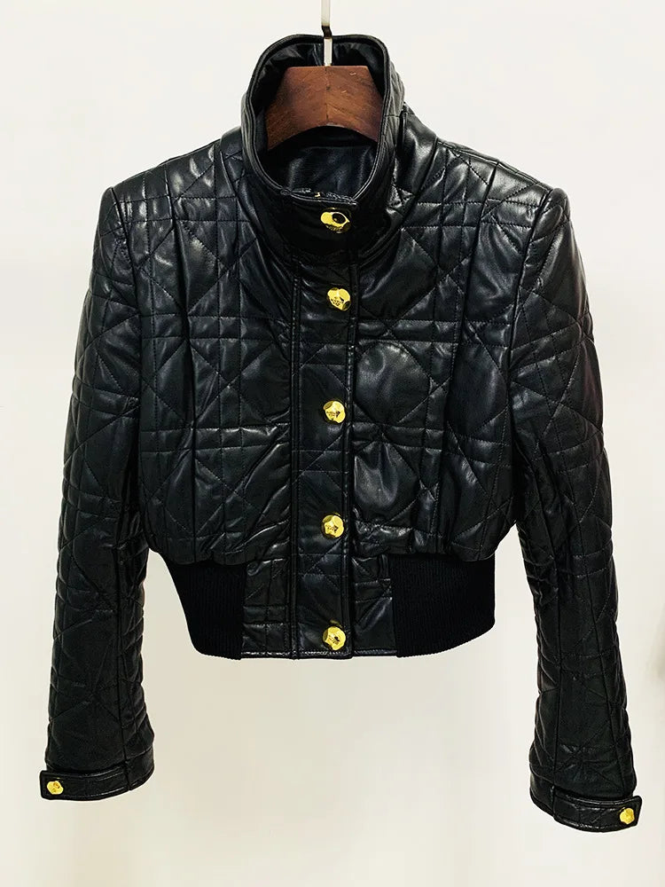 Women’s Slim Grid PU Leather Jacket | High Waist Office Coat | same ANTHEM.