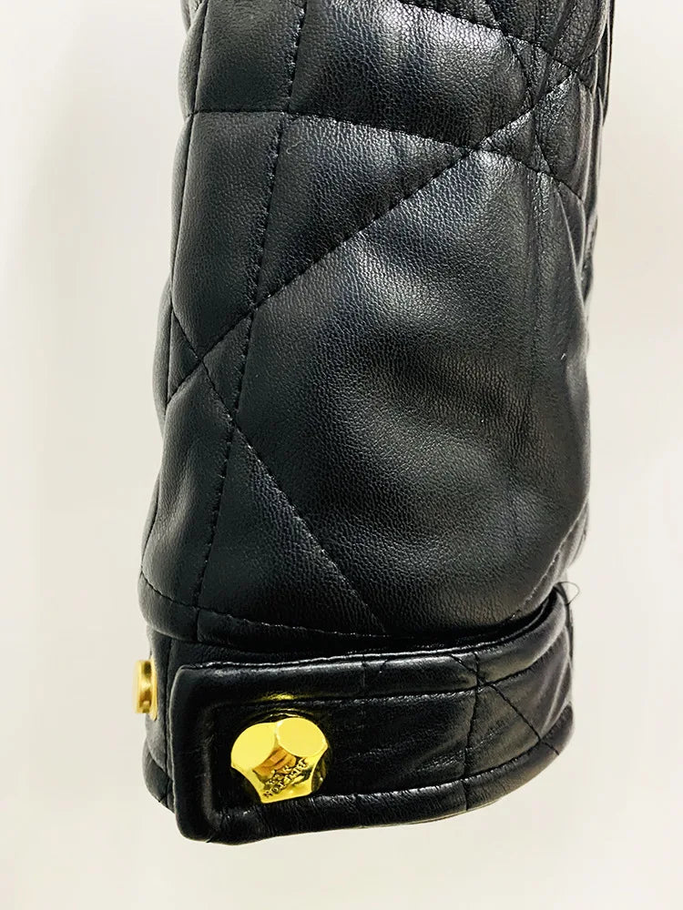 Women’s Slim Grid PU Leather Jacket | High Waist Office Coat | same ANTHEM.