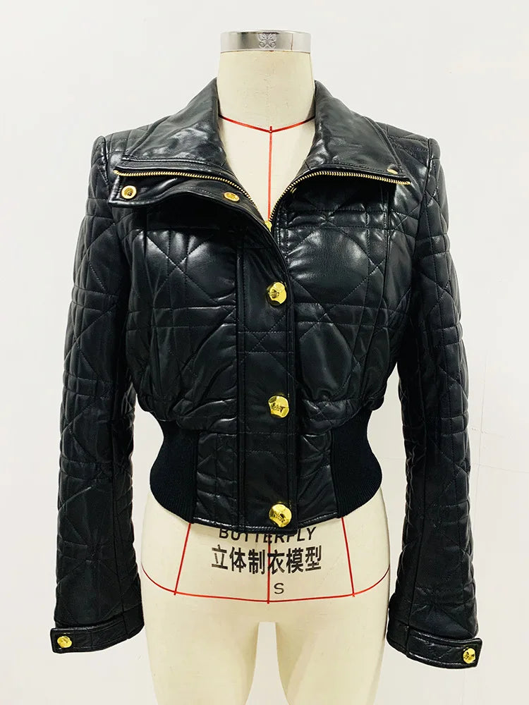 Women’s Slim Grid PU Leather Jacket | High Waist Office Coat | same ANTHEM.