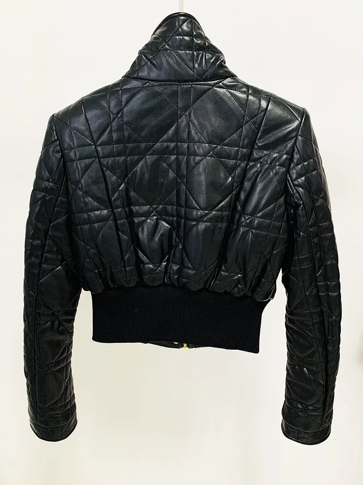 Women’s Slim Grid PU Leather Jacket | High Waist Office Coat | same ANTHEM.
