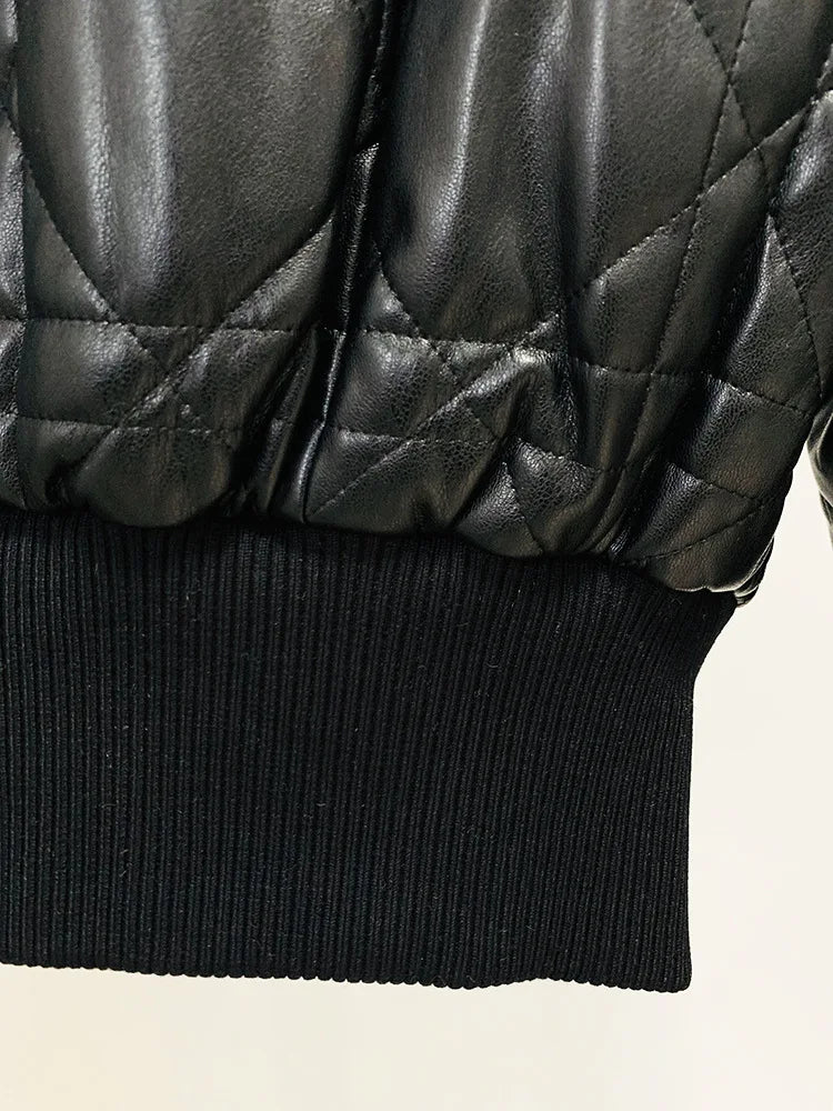 Women’s Slim Grid PU Leather Jacket | High Waist Office Coat | same ANTHEM.