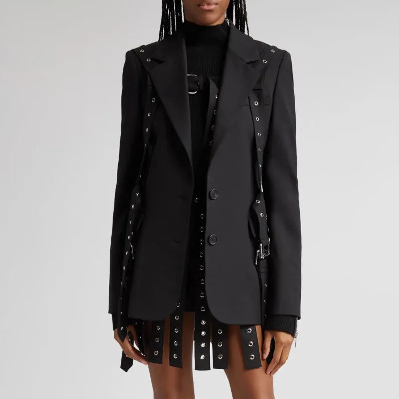 Women’s Splice Lace-Up Blazer | Trendy Streetwear Jacket | same ANTHEM. - black / S