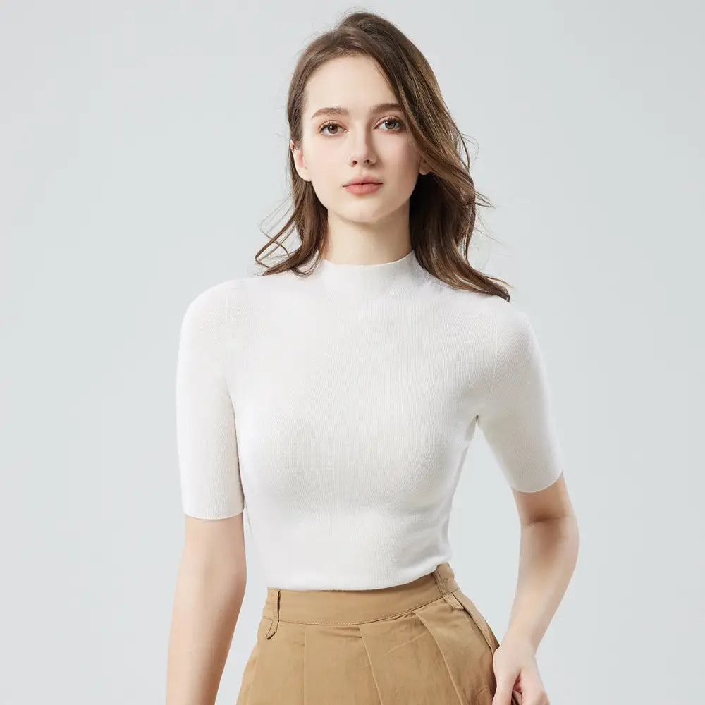 Woolen Turtleneck Short Sweater | same ANTHEM. - White / L - Top