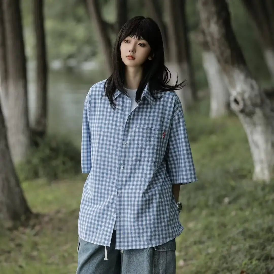 Retro Relaxed-fit Casual Three-quarter-sleeve Shirt
