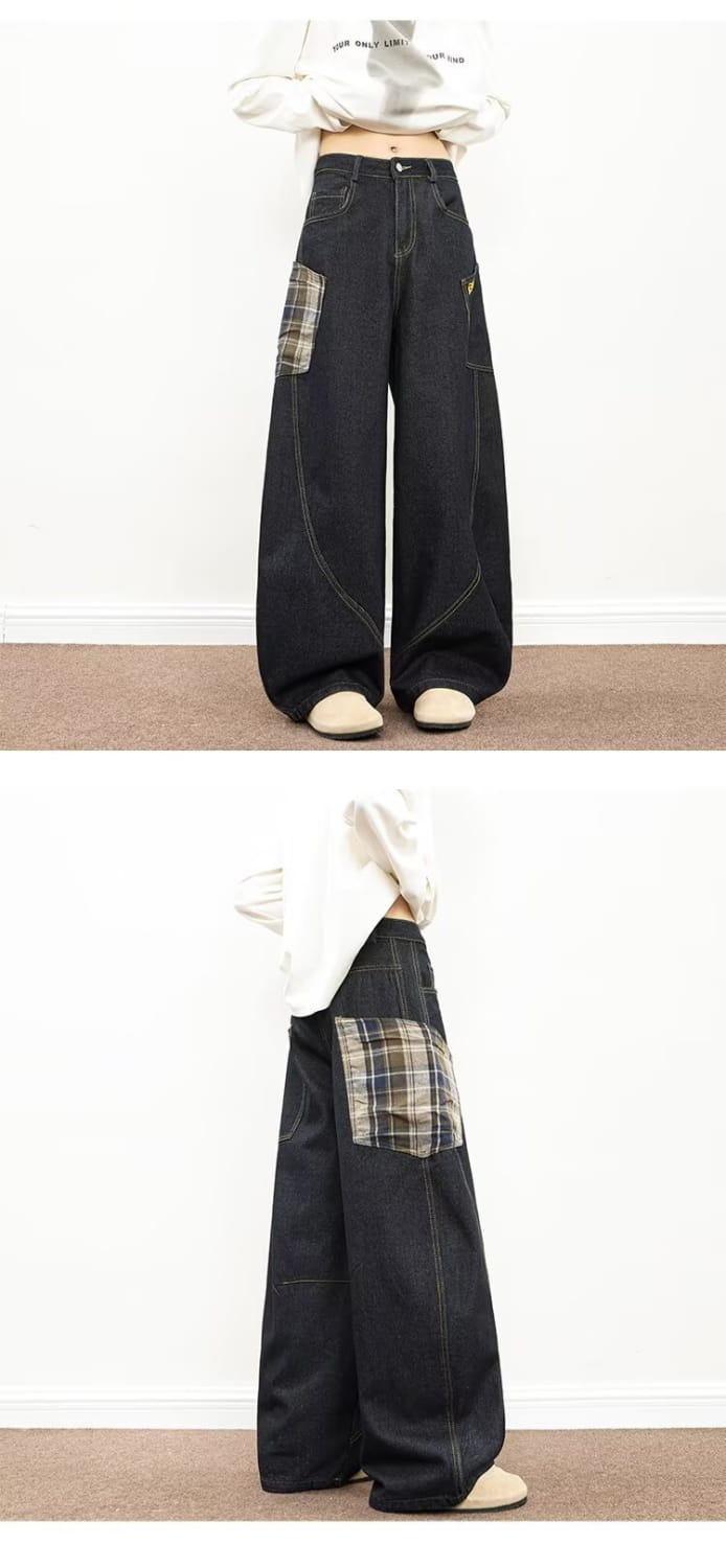 Plaid Patchwork Wide Pants | same ANTHEM.