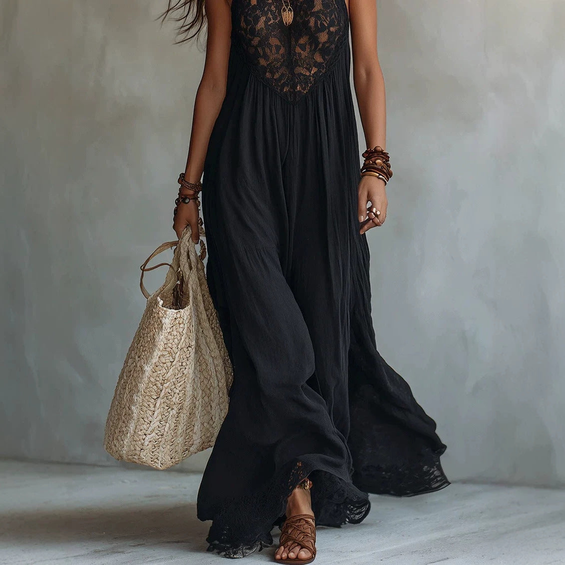 Long Black Boho Lace Dress |same ANTHEM.