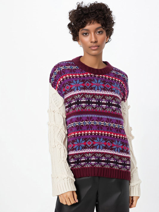 Loose Knitted Jacquard Sweater Women | Contrast Cozy Streetwear | same ANTHEM.